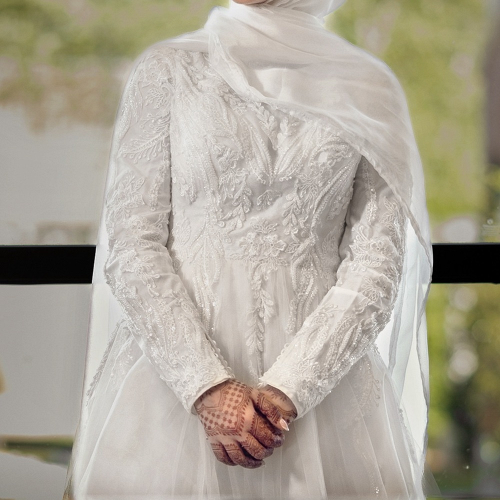 Lace & Tulle A-Line Modest Wedding Dress - Picture 6 of 9